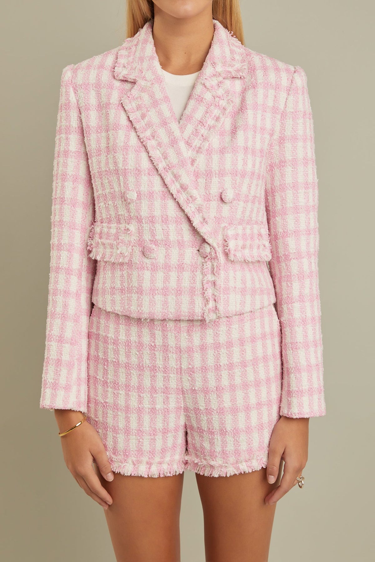 ENGLISH FACTORY - English Factory - Textured Checkered Double Breasted Blazer - BLAZERS available at Objectrare