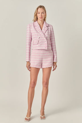 ENGLISH FACTORY - Textured Checkered Double Breasted Blazer - BLAZERS available at Objectrare