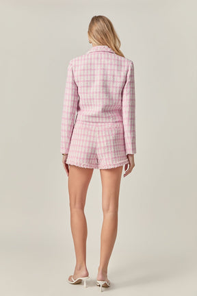 ENGLISH FACTORY - Textured Checkered Double Breasted Blazer - BLAZERS available at Objectrare