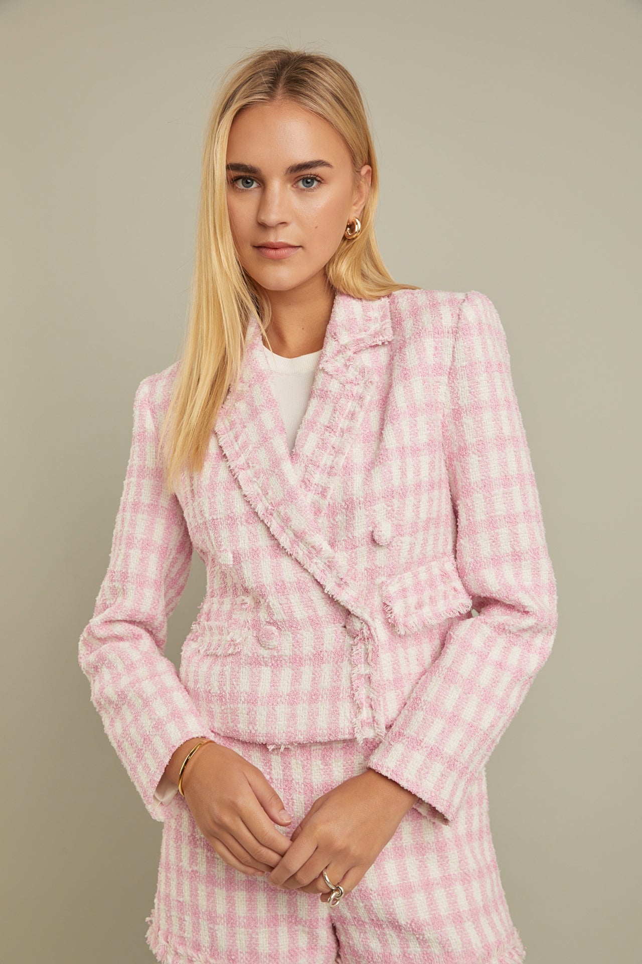 ENGLISH FACTORY - English Factory - Textured Checkered Double Breasted Blazer - BLAZERS available at Objectrare