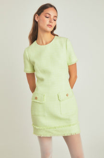 ENDLESS ROSE - Tweed Short Sleeve Mini Dress - DRESSES available at Objectrare