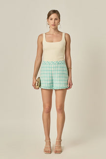 ENGLISH FACTORY - Textured Fringe Detail Shorts - SHORTS available at Objectrare