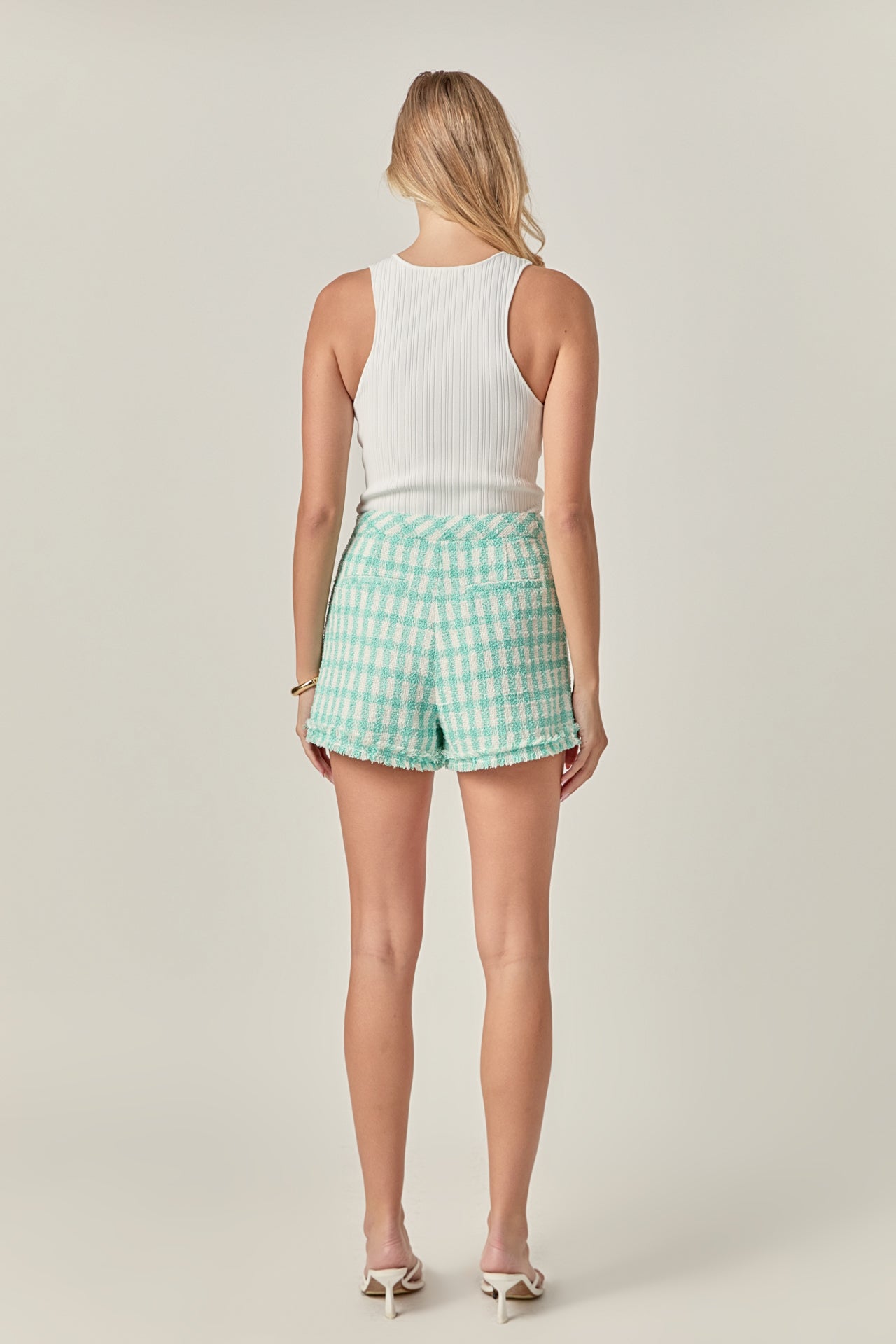 ENGLISH FACTORY - Textured Fringe Detail Shorts - SHORTS available at Objectrare