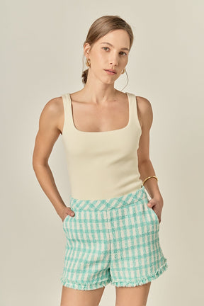 ENGLISH FACTORY - Textured Fringe Detail Shorts - SHORTS available at Objectrare