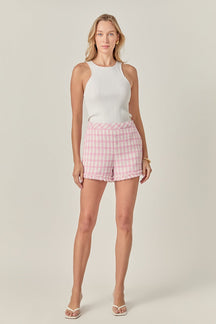 ENGLISH FACTORY - Textured Fringe Detail Shorts - SHORTS available at Objectrare