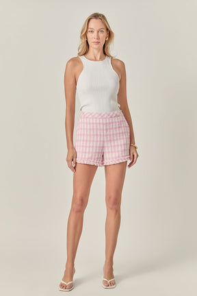ENGLISH FACTORY - Textured Fringe Detail Shorts - SHORTS available at Objectrare
