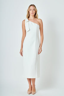 ENDLESS ROSE - One Shoulder Bow Accent Midi Dress - DRESSES available at Objectrare