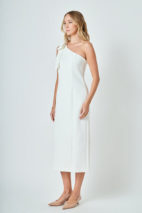 ENDLESS ROSE - One Shoulder Bow Accent Midi Dress - DRESSES available at Objectrare