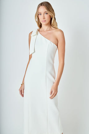 One Shoulder Bow Accent Midi Dress