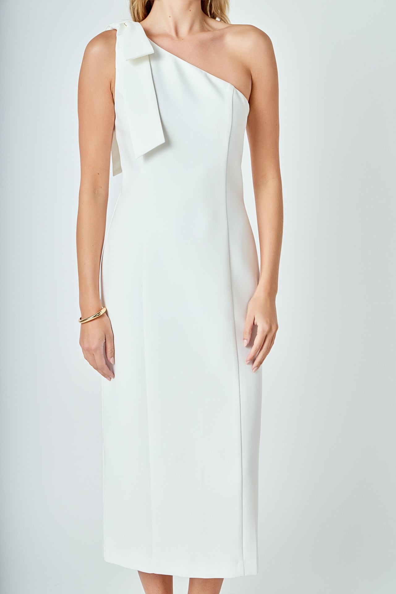 ENDLESS ROSE - One Shoulder Bow Accent Midi Dress - DRESSES available at Objectrare