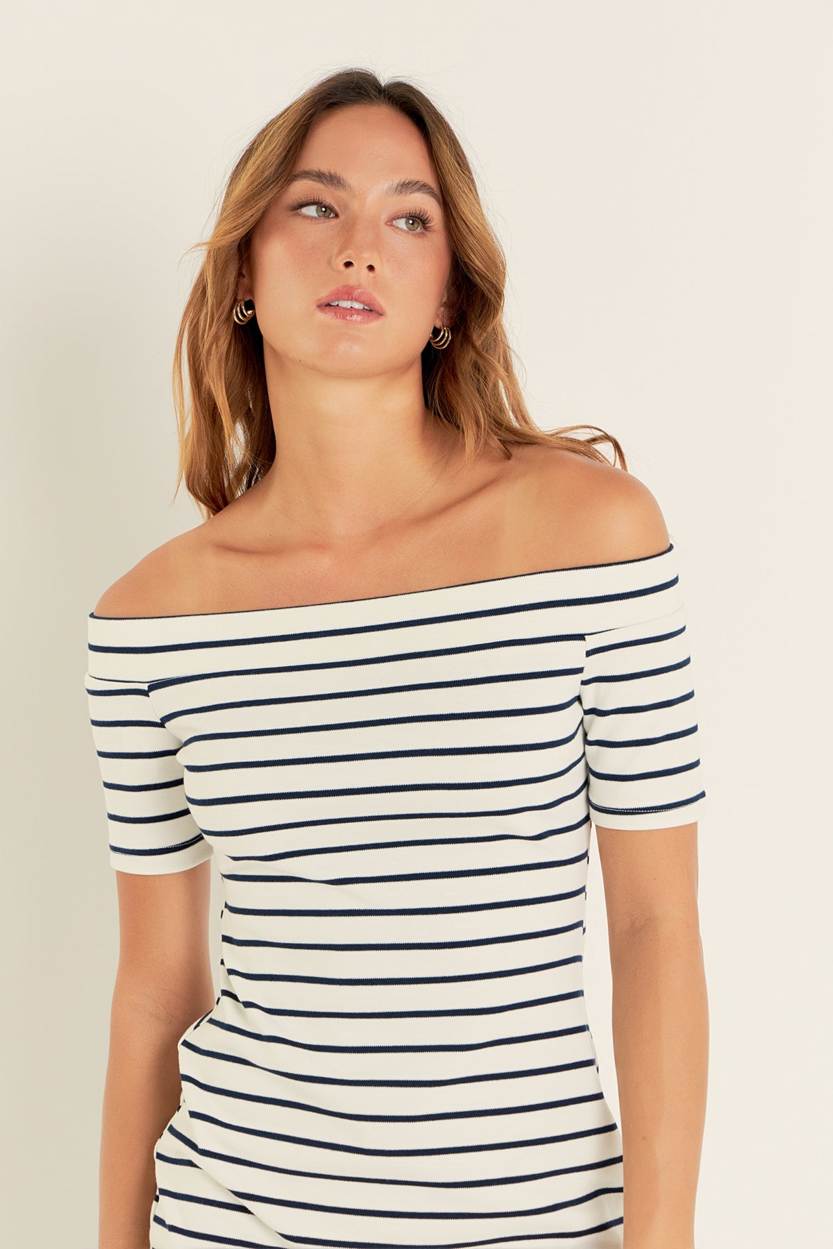 ENGLISH FACTORY - Striped Off Shoulder Knit Dress - DRESSES available at Objectrare