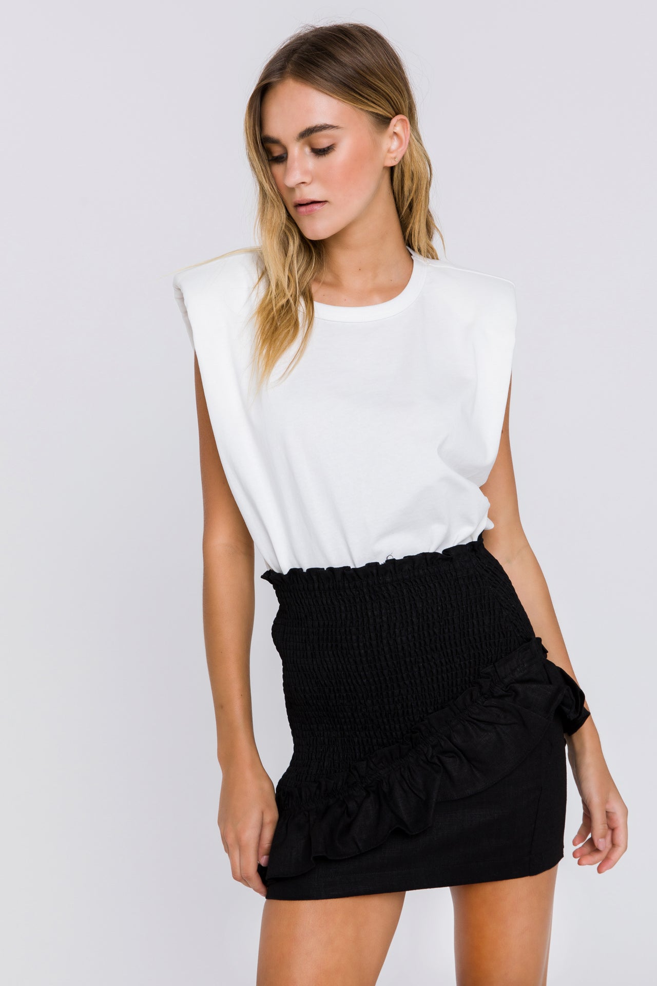 GREY LAB - Smocked Linen Skirt - SKIRTS available at Objectrare