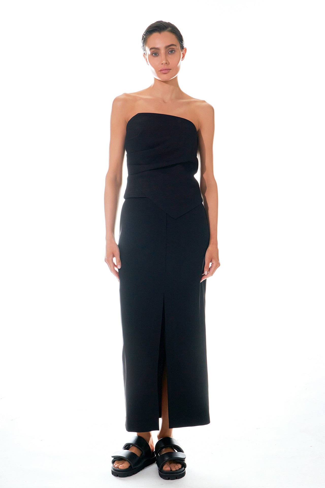 GREY LAB - Mid-Waisted Front Slit Maxi Skirt - SKIRTS available at Objectrare