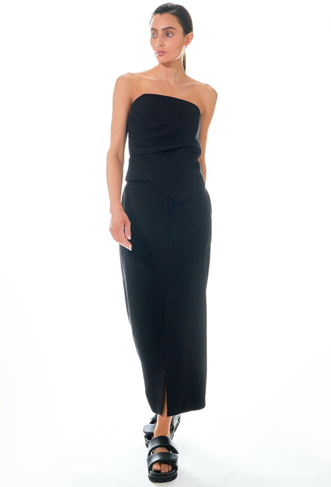 GREY LAB - Mid-Waisted Front Slit Maxi Skirt - SKIRTS available at Objectrare