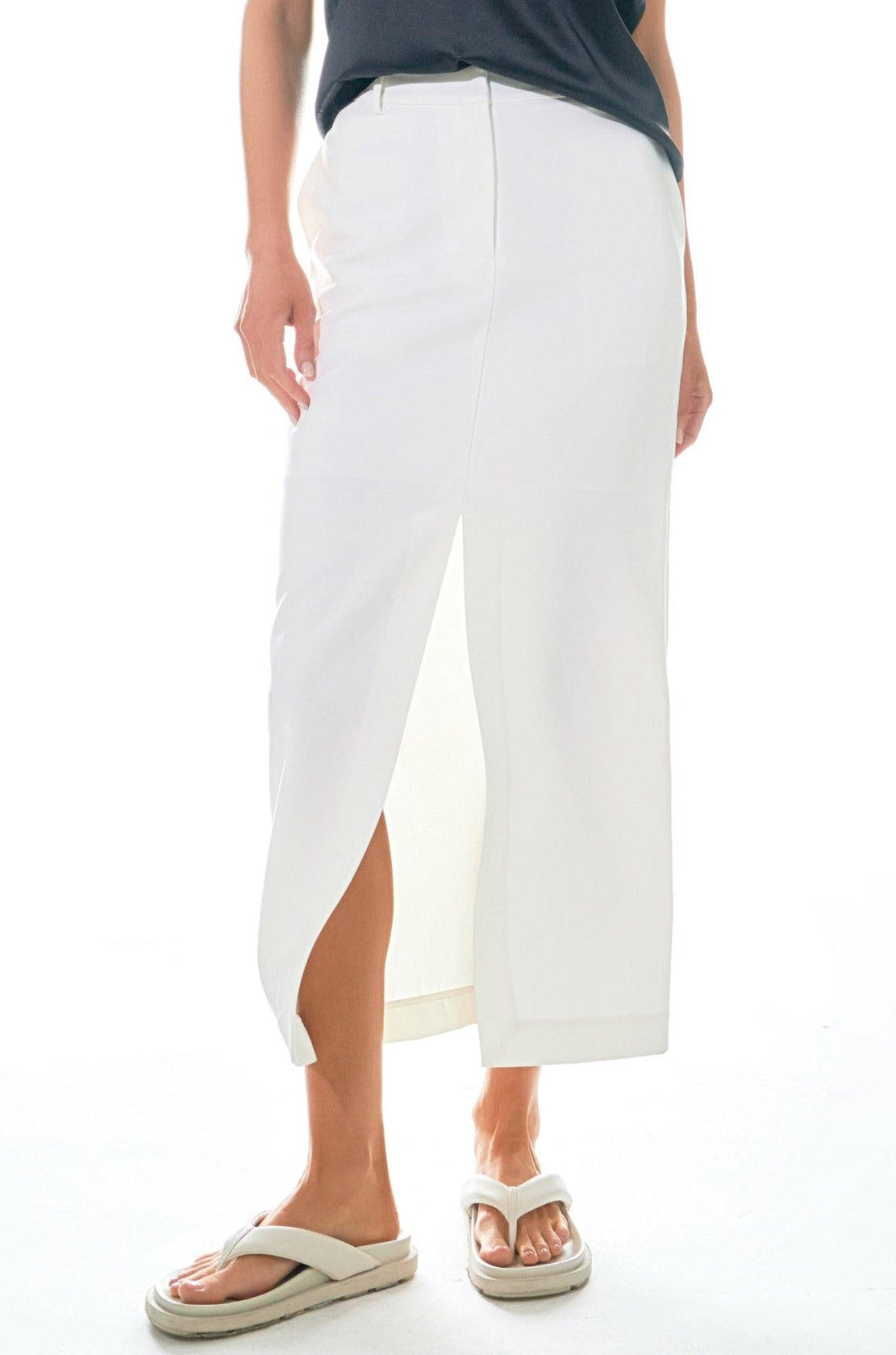 GREY LAB - Mid-Waisted Front Slit Maxi Skirt - SKIRTS available at Objectrare