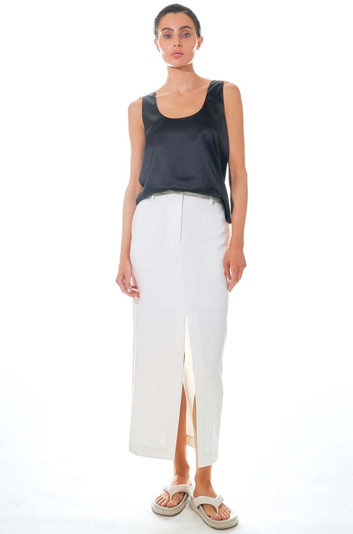 GREY LAB - Mid-Waisted Front Slit Maxi Skirt - SKIRTS available at Objectrare