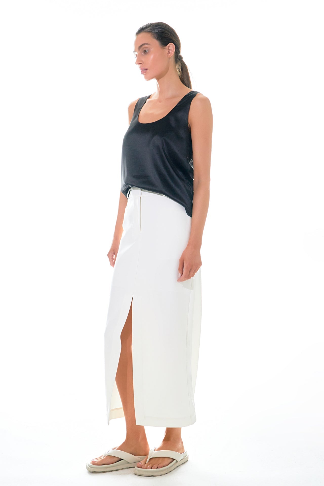 GREY LAB - Mid-Waisted Front Slit Maxi Skirt - SKIRTS available at Objectrare