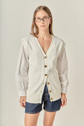 ENGLISH FACTORY - Knit and Poplin Combo Cardigan - SWEATERS & KNITS available at Objectrare