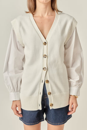 ENGLISH FACTORY - Knit and Poplin Combo Cardigan - SWEATERS & KNITS available at Objectrare