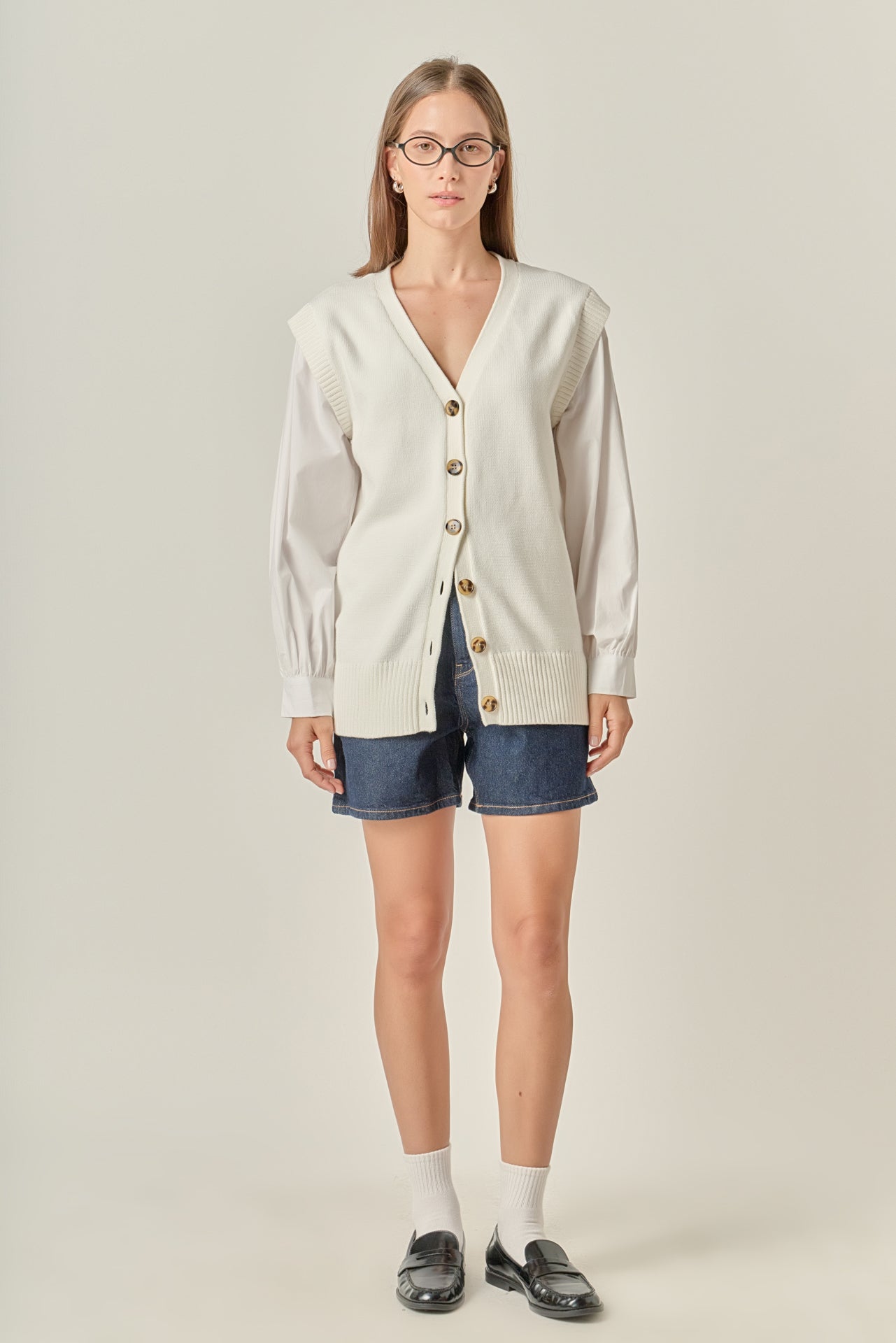 ENGLISH FACTORY - Knit and Poplin Combo Cardigan - SWEATERS & KNITS available at Objectrare