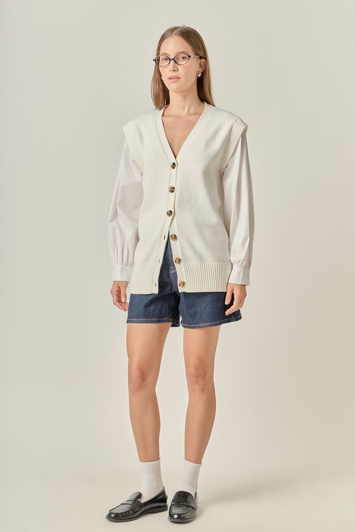 ENGLISH FACTORY - Knit and Poplin Combo Cardigan - SWEATERS & KNITS available at Objectrare