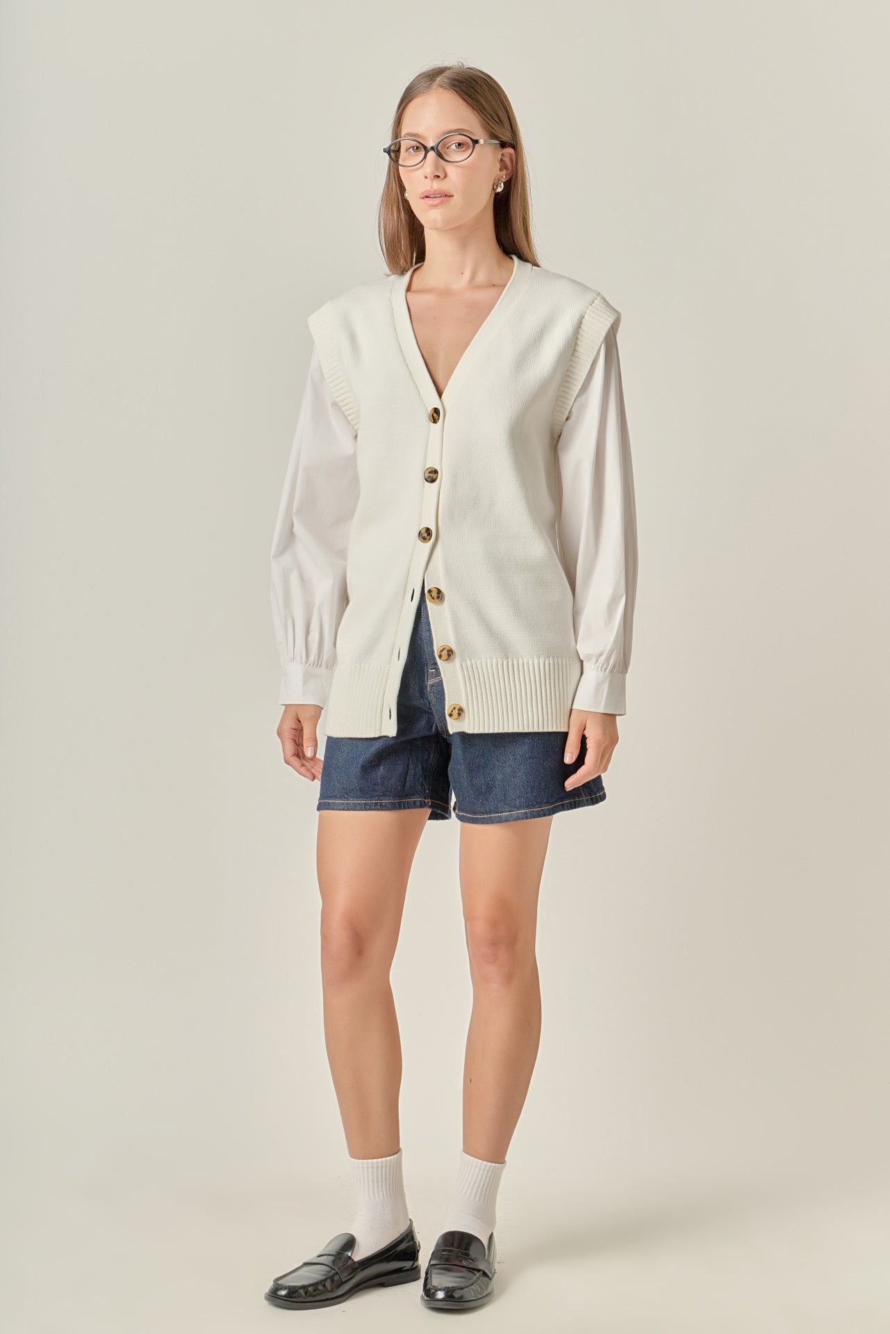 ENGLISH FACTORY - Knit and Poplin Combo Cardigan - SWEATERS & KNITS available at Objectrare