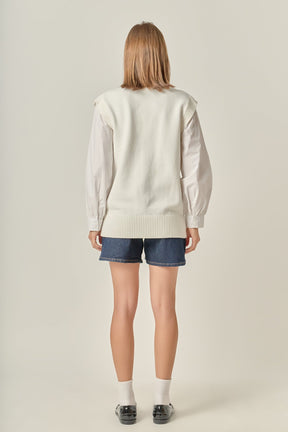 ENGLISH FACTORY - Knit and Poplin Combo Cardigan - SWEATERS & KNITS available at Objectrare