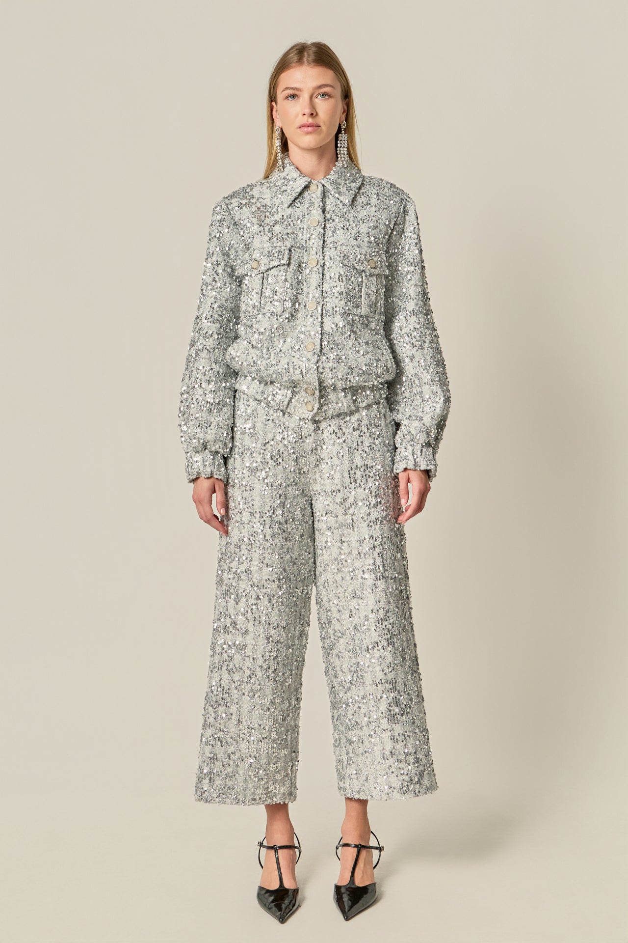 ENGLISH FACTORY - Sequin Tweed Culotte Pants - PANTS available at Objectrare