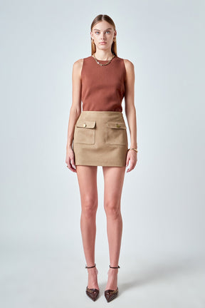 Faux Suede Pocketed Mini Skirt
