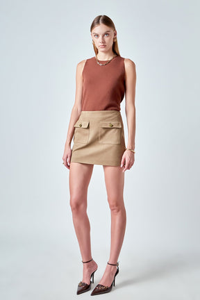 Faux Suede Pocketed Mini Skirt