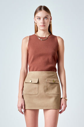 Faux Suede Pocketed Mini Skirt