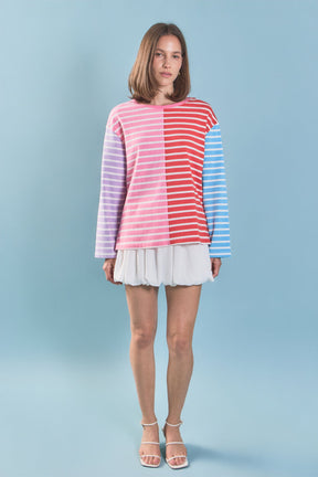 ENGLISH FACTORY - Striped Color Block Long Sleeve Tee - T-SHIRTS available at Objectrare