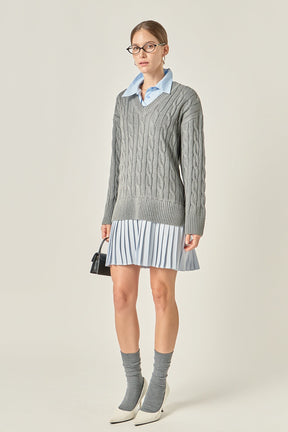ENGLISH FACTORY - Cable Knit Pleated Mini Dress - DRESSES available at Objectrare