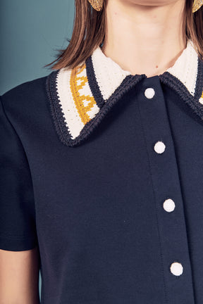 Knitted Collar Button Up Top
