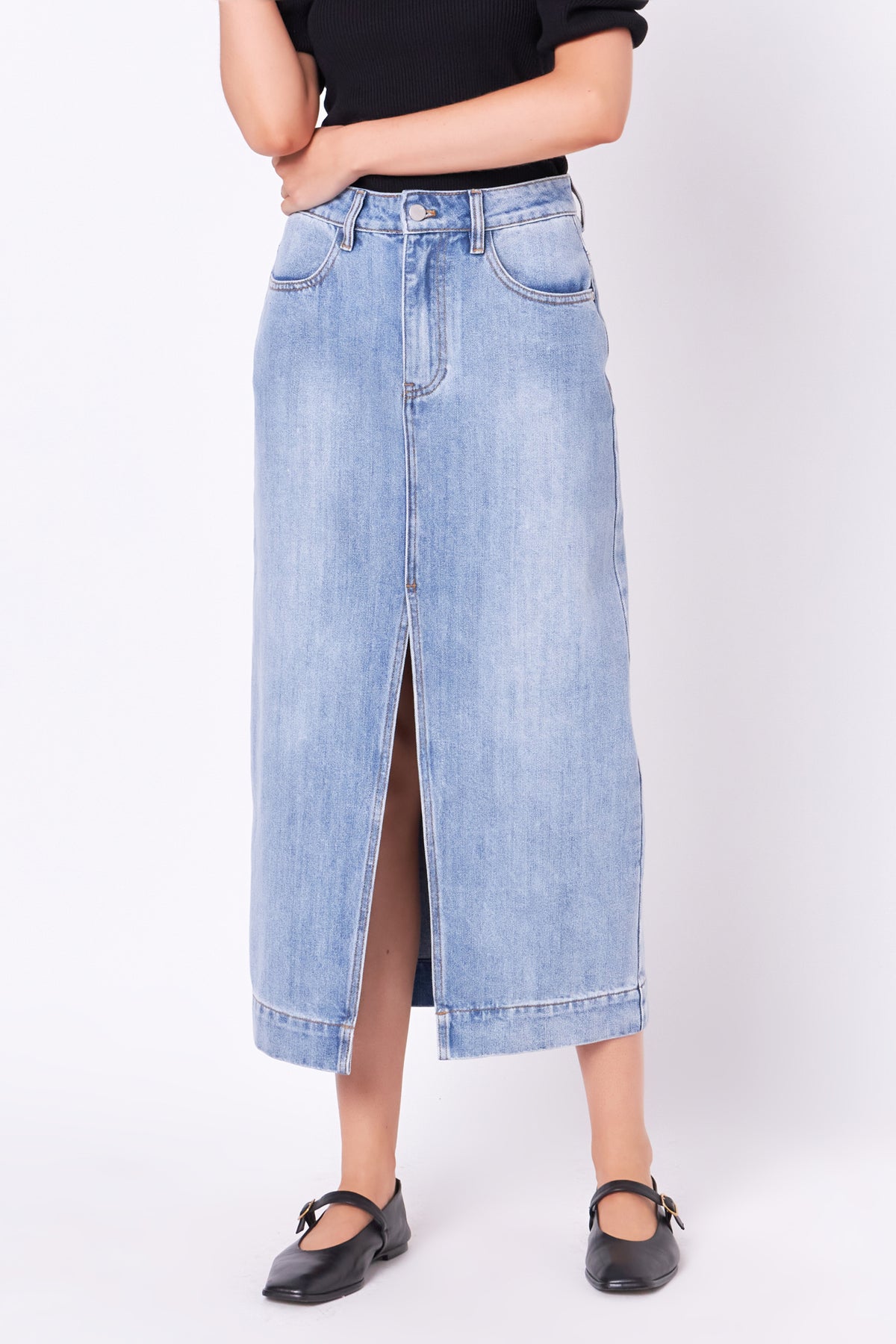 ENGLISH FACTORY - High Waist Long Denim Skirt - SKIRTS available at Objectrare