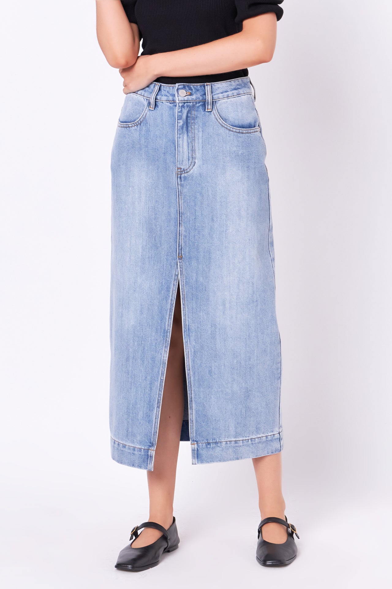 Plus Size High Waist Long Denim Skirt