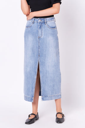 Plus Size High Waist Long Denim Skirt