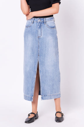 ENGLISH FACTORY - High Waist Long Denim Skirt - SKIRTS available at Objectrare