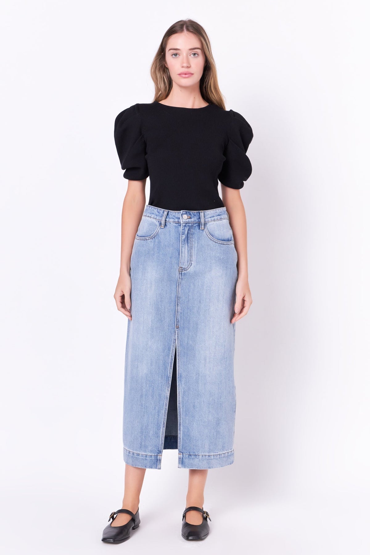 ENGLISH FACTORY - High Waist Long Denim Skirt - SKIRTS available at Objectrare