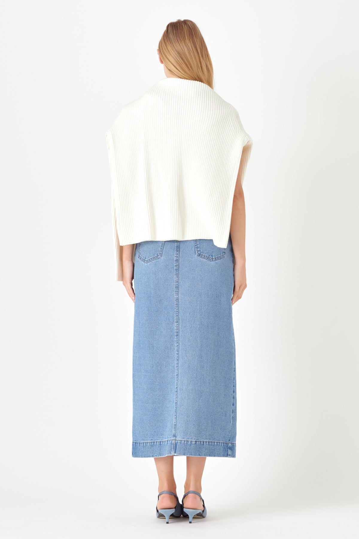 Plus Size High Waist Long Denim Skirt