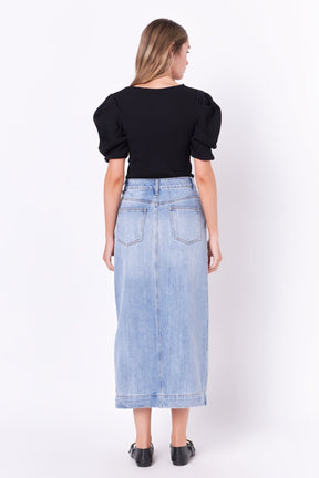 ENGLISH FACTORY - High Waist Long Denim Skirt - SKIRTS available at Objectrare