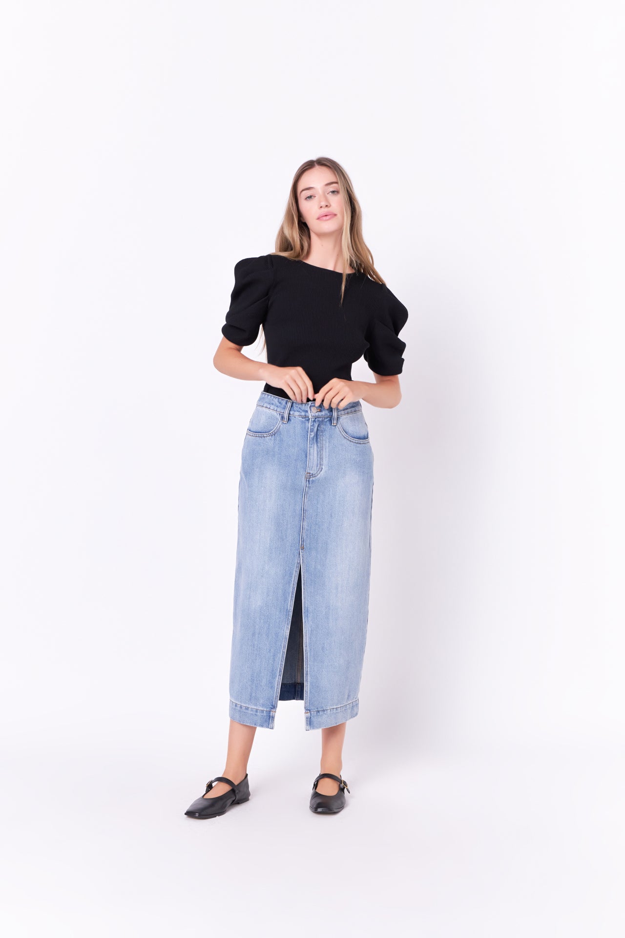 ENGLISH FACTORY - High Waist Long Denim Skirt - SKIRTS available at Objectrare
