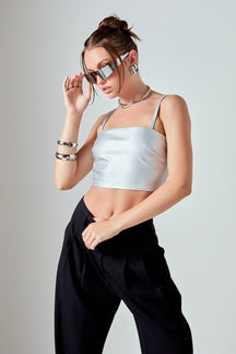 GREY LAB - Faux Leather Crop Top - TOPS available at Objectrare