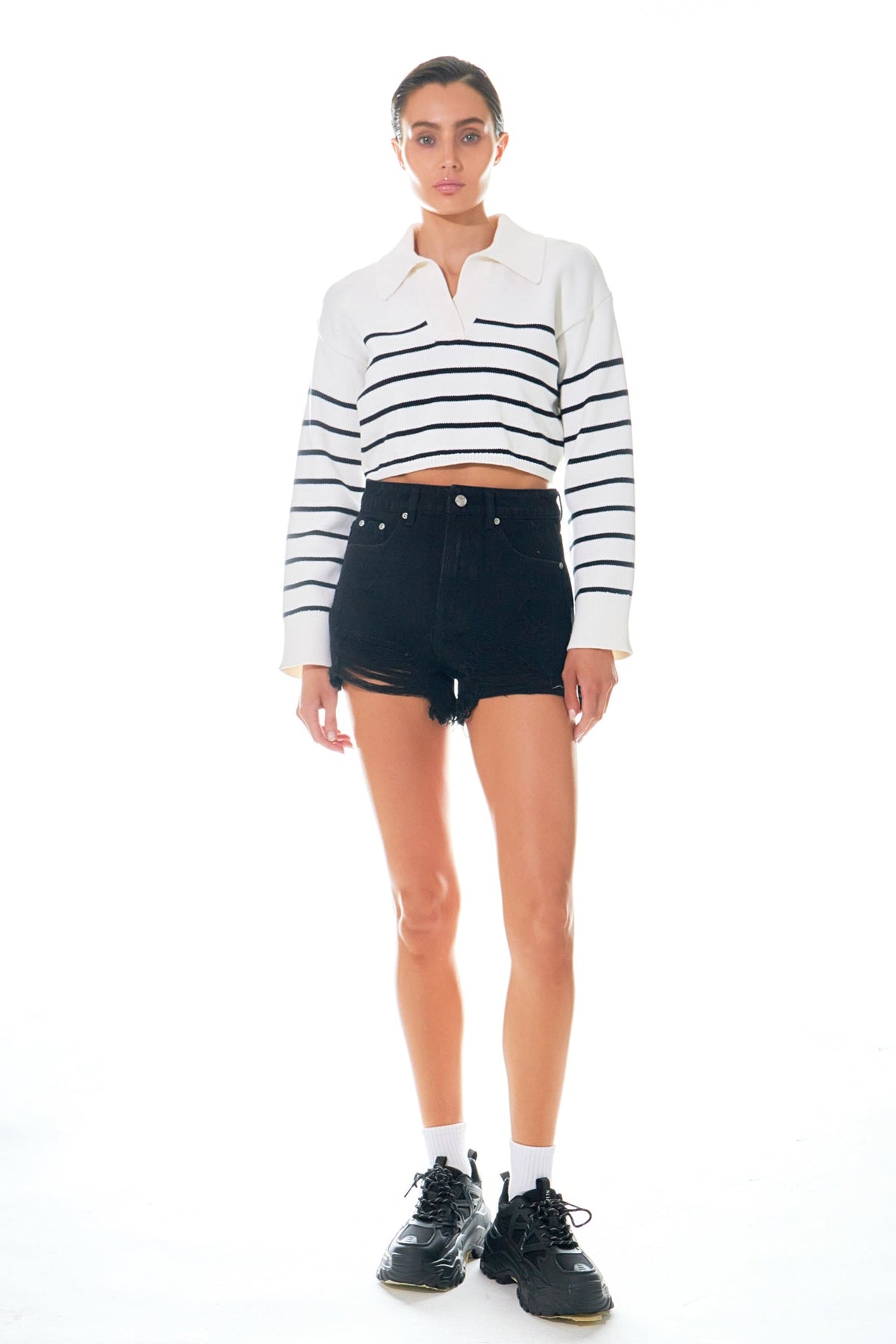 GREY LAB - Grey Lab - Striped Crop Poly Sweater - SWEATERS & KNITS available at Objectrare