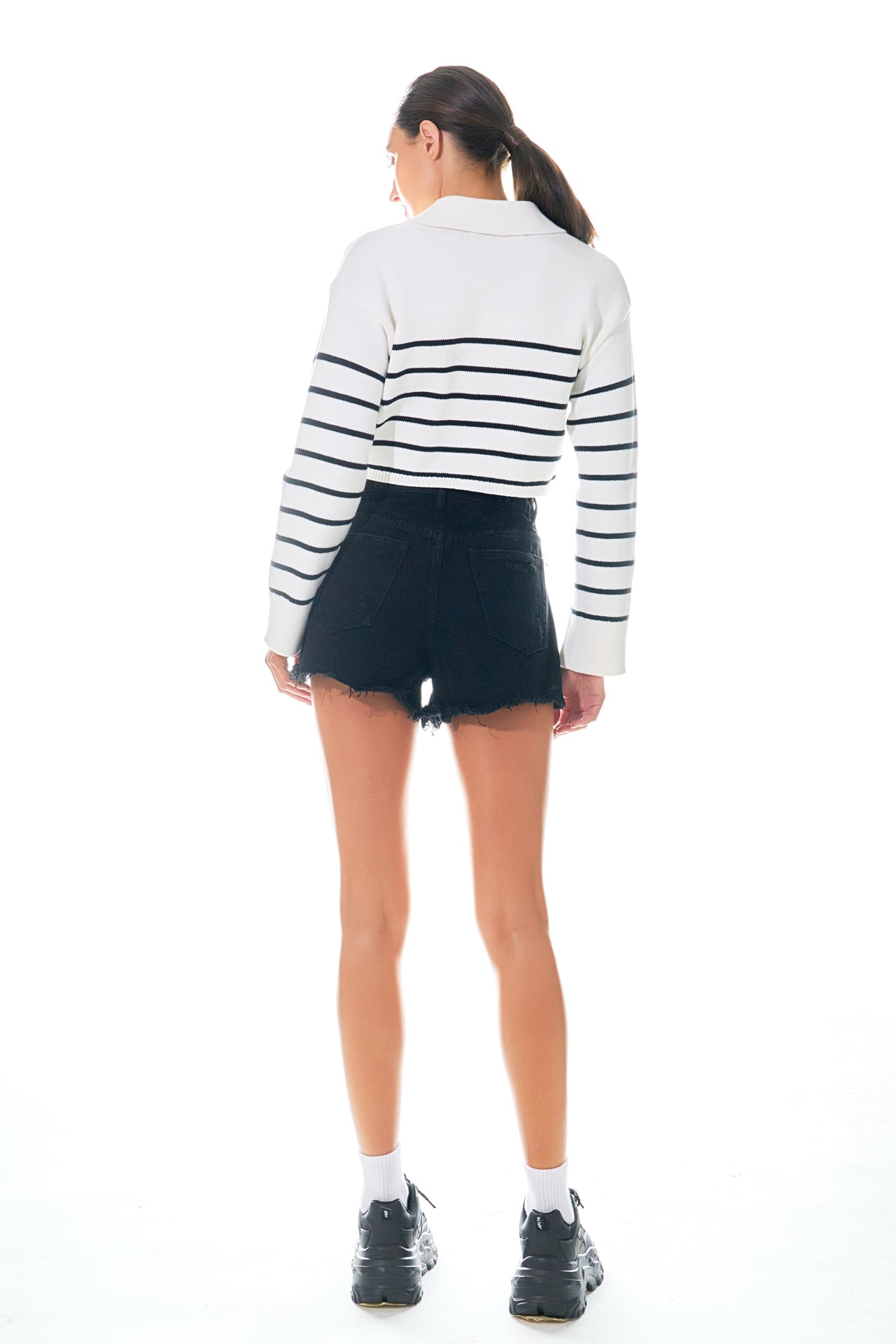 GREY LAB - Striped Crop Poly Sweater - SWEATERS & KNITS available at Objectrare