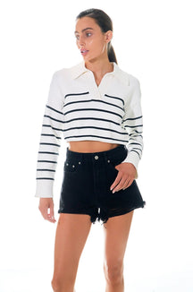 GREY LAB - Striped Crop Poly Sweater - SWEATERS & KNITS available at Objectrare