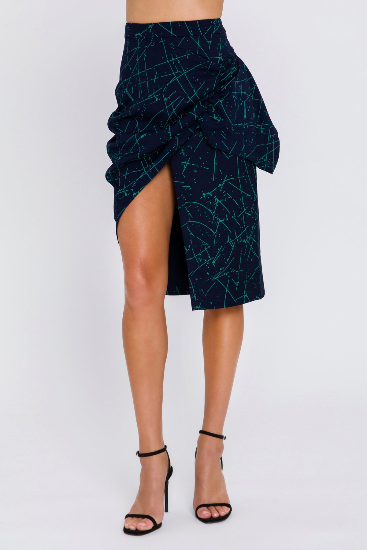 Printed Asymmetric Drapped Skirt