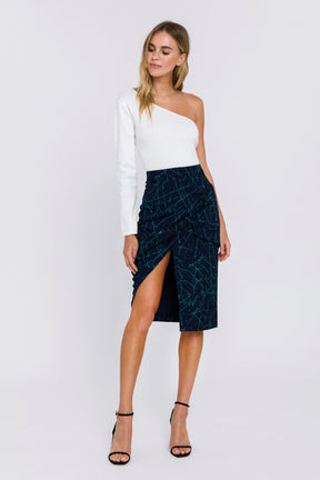 GREY LAB - Printed Asymmetric Drapped Skirt - SKIRTS available at Objectrare