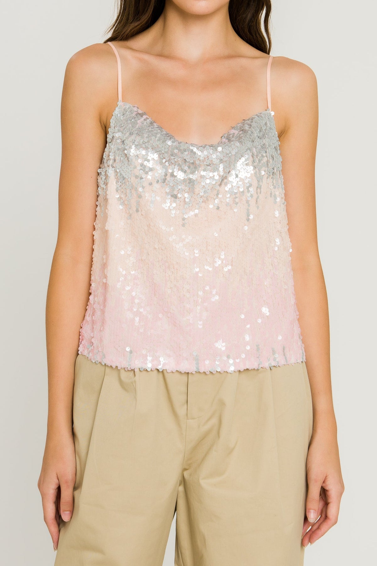 ENDLESS ROSE - Endless Rose - Cowl Neck Embroidered Sequin Blouse - CAMI TOPS & TANK available at Objectrare