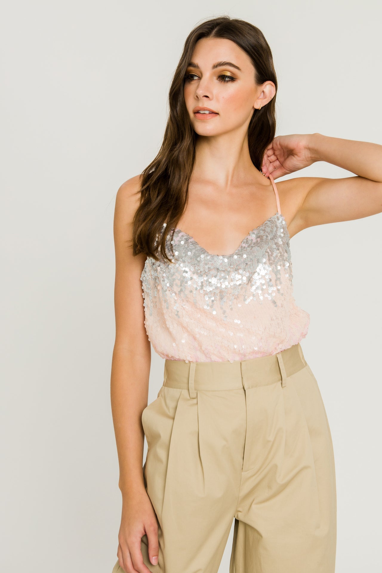 ENDLESS ROSE - Endless Rose - Cowl Neck Embroidered Sequin Blouse - CAMI TOPS & TANK available at Objectrare